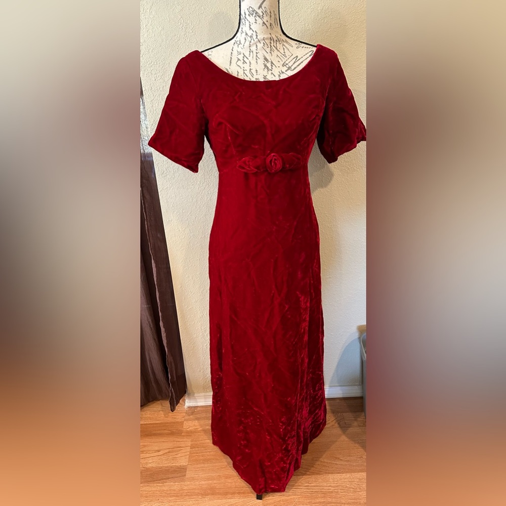 Vintage late 1960’s Red Velvet Formal Dress